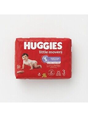 Huggies Little Movers Size 3 Baby Diapers 25 Count Leak Free Comfort 16-28 lbs